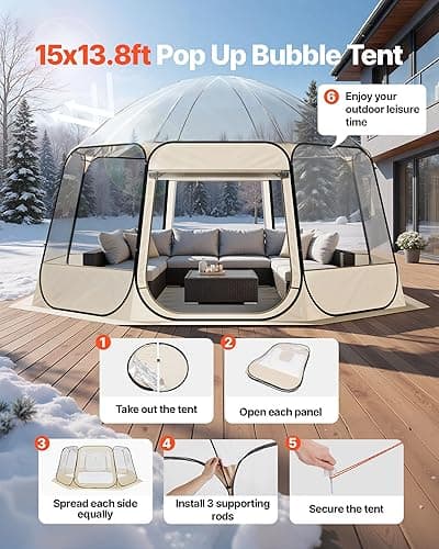 VEVOR Pop up Sports Tent, 8 Sizes Optional Clear Bubble Tent for 1-6 Person, Waterproof Outdoor Pod with Floor Mat & Top Cover, Garden Igloo Dome Tents Camping Shelter for Sports Watching thumbnail 3