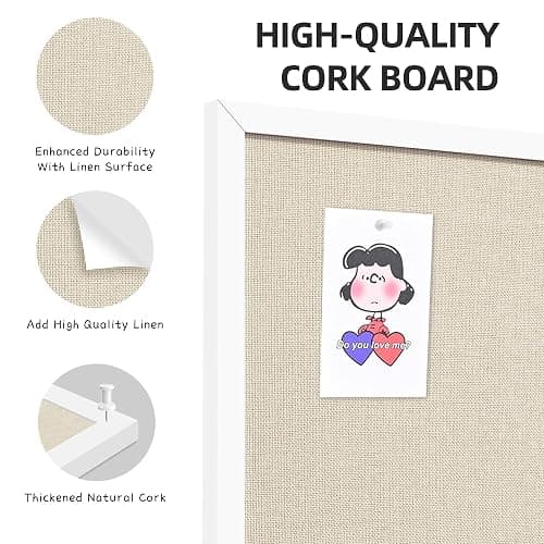 Yunihome 20x30 Inch Cork Board for Wall Hanging with Linen, Bulletin Board with Push Pins, Mounted Memo Message Board for Home Office Decor, Dorm Room Essentials, Classroom Organization thumbnail 4