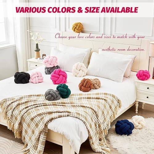 Uvvyui Knot Pillow Ball, Soft Hot Pink Home Decor Knotted Pillows, Handmade Round Plush Throw Pillow, Aesthetic & Cute Large Decorative Pillows for Bed, Floor, Couch, Bedroom Home Decor 8 inches thumbnail 6