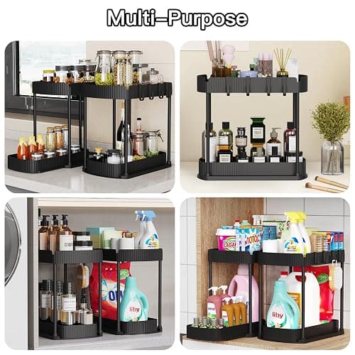 Ukeetap Multi-Purpose Pull-Out Storage Organizers, Under Sink/Cabinet Organizers and Storage for Bathroom & Kitchen, Black, 12.8 Inches, 2 Packs thumbnail 6