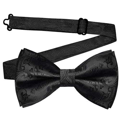 GUSLESON Mens Paisley Bow Tie Handkerchief Jacquard Woven Adjustable Pre-Tied Bowties Pocket Square Cufflinks Set thumbnail 3
