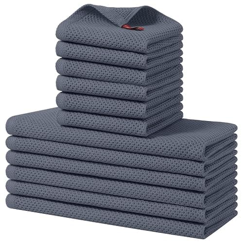 Homaxy 100% Cotton Kitchen Towels and Dishcloths Set, 12 x 12 Inches and 13 x 28 Inches, Set of 12 Bulk Kitchen Towels Set, Ultra Soft Absorbent Dish Cloths for Washing Dishes, Dark Grey - Image 1