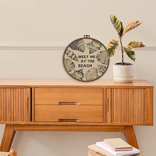 XBBMGG Coastal Seashell Wall Art Decor, Vintage Meet Me at The Beach Shell Round Wall Hanging Decor, Nautical Seashell Framed Canvas Prints for Living Room Bathroom Decorations, 10x10inch thumbnail 3