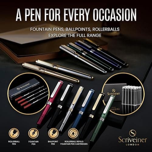 Scriveiner Deep Crimson Red Fountain Pen - Stunning Luxury Pen with Chrome Finish, Schmidt Nib (Medium), Best Pen Gift Set for Men & Women, Professional, Executive, Office, Nice Pens thumbnail 6