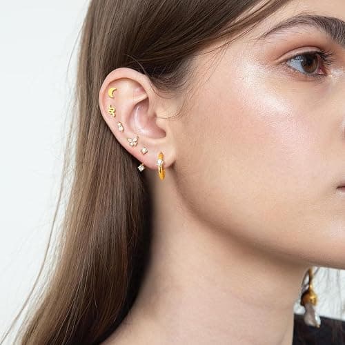 KRFY Flat Back Stud Earrings - 17 Pairs Surgical Steel Stud Earrings For Women Hypoallergenic Hoop Earrings Tiny Screw Back Cartilage Earring Set For Multiple Piercing thumbnail 6