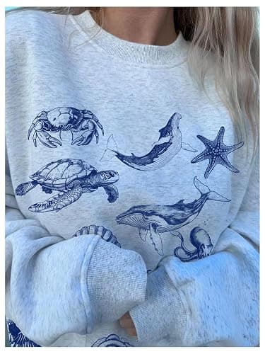 GORGLITTER Women's Oversized Crewneck Sweatshirt Graphic Cute Long Sleeve Lightweight Fall Trendy 2025 Pullover Top thumbnail 3