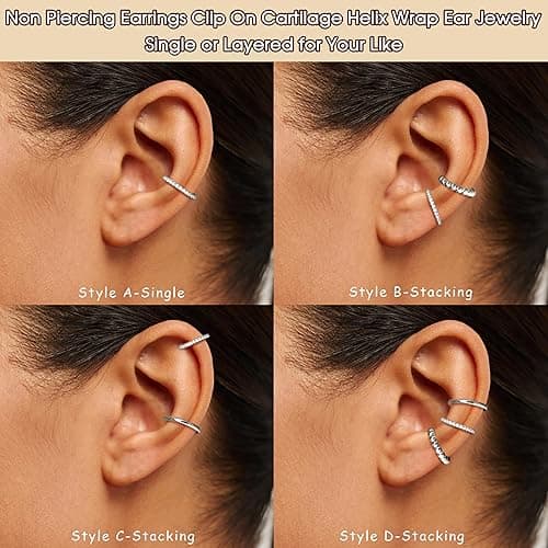 LOYALLOOK Ear Cuff Earrings for Women 14K Gold Plated Ear Cuffs Non Piercing Clip on Cartilage Earring Trendy Fake Earrings Hypoallergenic Huggie Hoop Clip Cuff Earring Lightweight - silver-simple A thumbnail 5