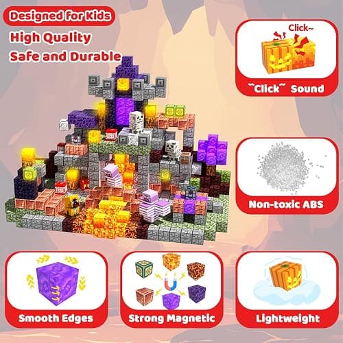 SSAWER Magnetic Blocks, 100PCS Magnetic Building Blocks Light Up, Stacking Magnets for Kids, Sensory Toy for STEM Constructions Magnet Blocks for Boys Girls Age 3+, Christmas Birthday Gifts thumbnail 5