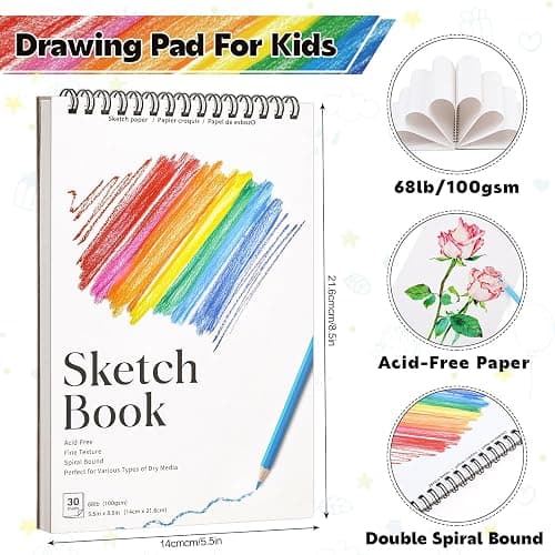 4 Pack Small Sketch Books, 5.5 x 8.5 Inch Mini Sketchbook, 68lb/100gsm Spiral Bound Small Sketch Pad, Acid Free Art Supplies Drawing Painting Sketchbook for Kids, Beginners, Artists & Easter Gift thumbnail 2
