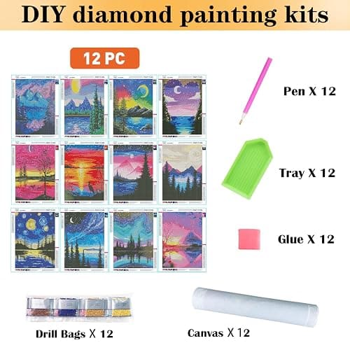 TINY FUN 12 Pack Diamond Painting Kits for Adults 5D Diamond Art Kit Paint by Number for Beginners, DIY Paint with Round Full Drill Diamonds Paintings Gem Art for Home Wall Decor Gift (12X16 Inch thumbnail 3