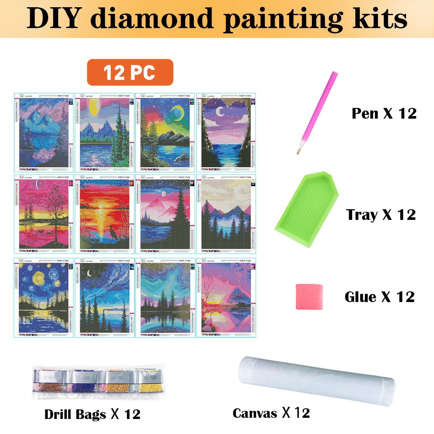 TINY FUN 12 Pack Diamond Painting Kits For Adults 5D Diamond Art Kit Paint By Number For Beginners, DIY Paint thumbnail 3