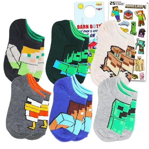 Minecraft Socks Set - Minecraft Accessories Bundle with 6 Pairs of Socks for Boys Age 6-8 Plus Stickers | Gift Set for Kids - Image 1