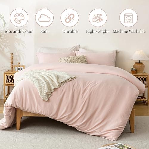 MILDLY Duvet Cover Twin Ultra Soft Comforter Cover Set 2pcs, Pink | Washed Microfiber Cotton-Like, Breathable Comfort, Hidden Zipper, 8 Corner Ties, OEKO-TEX Certified, Fade Resistant thumbnail 2