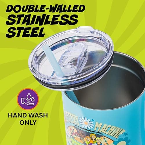 Silver Buffalo Scooby Doo Mystery Machine Featuring Shaggy, Velma, Fred and Daphne Double Walled Stainless Steel Tumbler with Handle and Straw, Fits in Standard Cup Holder, 40 Ounces thumbnail 5
