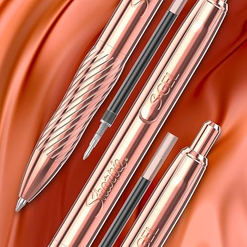 Sharpie S-Gel, Gel Pen, Copper Metal Body, Medium Point (0.7mm), Black Ink, Includes 2 Pens and 2 Additional Ink Refills thumbnail 5