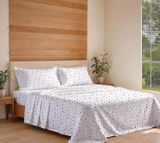 RUVANTI 100% Organic Cotton Sheets - Queen Sheet Set - 4 Piece Percale Weave Bedding, Crisp, Cooling & Breathable, Soft & Durable, 16" Deep Pocket, Hotel Quality Sábanas - Obsessed Stems thumbnail 2