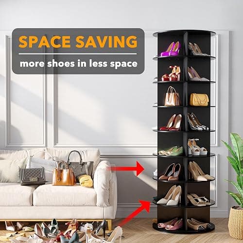 SpaceAid 8 Tier Rotating Shoe Rack Tower, Spinning Shoe Display Lazy Susan, Revolving 360 Shoe Rack Storage Round Carousel, Vertical Handbag Rotate Shoes Closet Organization (8-Tier Black) thumbnail 3