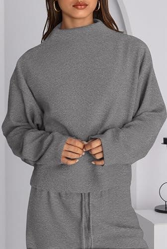PRETTYGARDEN Women Fall Sweatsuits Two Piece Sets Mock Neck Long Sleeve Knit Tops Wide Leg Pants Lounge Set Travel Outfits thumbnail 4