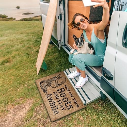 Mingnei Vintage Western Coco Coir Doormat Door Mat for Home House Entrance, Retro Rustic Country Western Cowboy Floor Mats for Outdoor Outside Entryway 30x17 Welcome Mat thumbnail 2