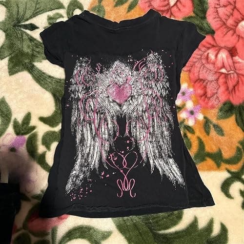 Emo Grunge Top Short Sleeve Y2k Shirts Vintage Streetwear Tops Women 2000s Fashion thumbnail 4