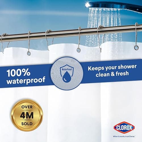 Clorox Shower Curtain Liner, Premium Medium-Weight Durable Waterproof 6g PEVA for Bathroom with Weighted Magnets, Standard Size 72" x 72", Frosty 1 Pack thumbnail 6