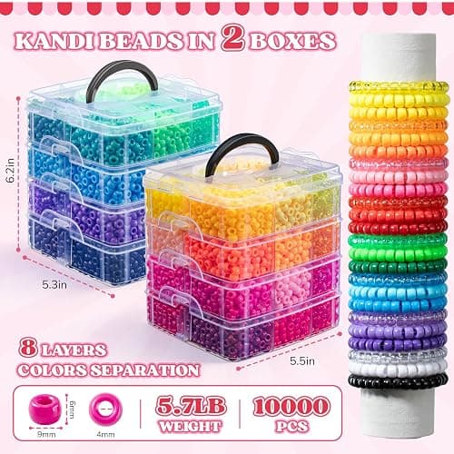 Umikk 10,000PCS Pony Beads Bulk, 48 Colors 6x9mm Plastic Kandi Beads for DIY Bracelet Making Hair Braiding Kandi Jewelry Key Chains Crafts Gifts (5.73LB, Shockproof Packaging) thumbnail 3