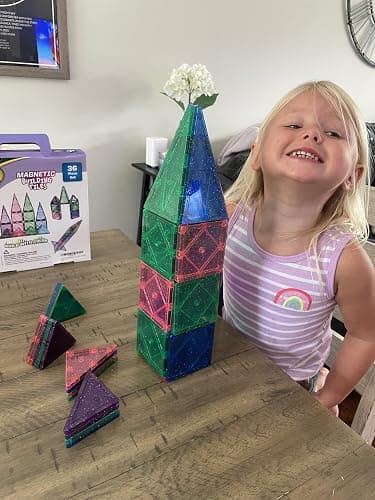 CreateOn Crayola Glitter Magnetic Tiles, Building Set for Kids, Magnetic Building Toys for Kids, STEM Easter Toys for Boys and Girls Ages 3 and Up, 36-Piece Set (Glitter) thumbnail 2