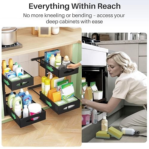 Under Sink Organizer, 2 Tier Pull out Cabinet Organizer Baskets with Mesh Sliding Drawers, Slide out Storage Shelf for Home, Kitchen, Bathroom, Pantry, Office Cabinet, Countertop(1 Pack) thumbnail 7