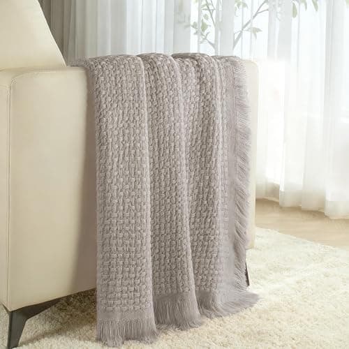 Exclusivo Mezcla Knit Throw Blanket with Fringes for Couch, Reversible Super Soft and Warm Woven Boho Throw for All Season, Home Decor, 50"x60", Taupe thumbnail 4