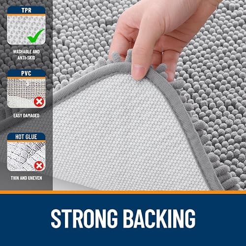 OLANLY Bathroom Rugs 30x20, Extra Soft Absorbent Chenille Bath Rugs, Rubber Backing Quick Dry, Machine Washable Bath Mats for Bathroom Floor, Tub and Shower, Home Decor Accessories, Grey - Grey - 30" x 20" thumbnail 6
