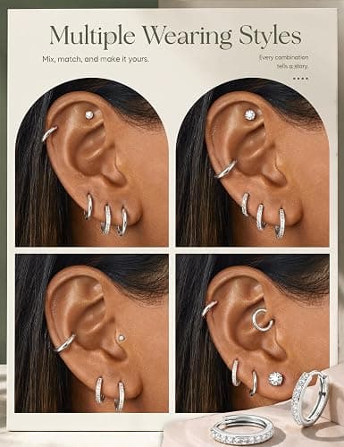 YADOCA Hypoallergenic Surgical Steel Silver Earrings for Sensitive Ears | Stud Hoop Earrings for Women Men Trendy Small Huggie Silver Hoops Cartilage Earring Stacks Set for Multiple Piercing thumbnail 4