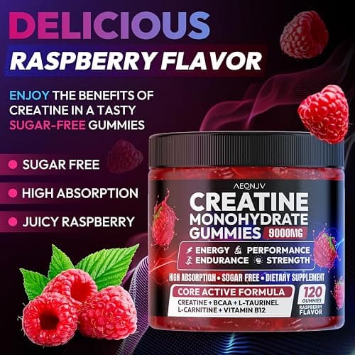 AEQNJV Creatine Gummies Monohydrate Complex 9000MG, Pre-Workout for Men & Women, Creatine Gummy with L-Taurine, BCAA 2:1, B12/6 for Muscle Support, Enhance Strength, Energy Boost-120 Count thumbnail 3