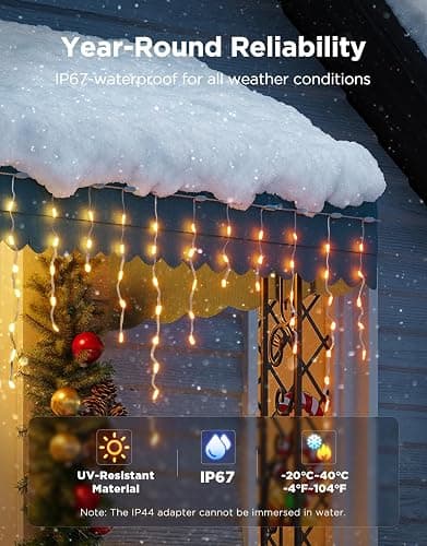 Govee Icicle Lights, Smart RGBIC Christmas Lights for Outside, 33ft with 400 LEDs Icicle Light Outdoor, IP67 Waterproof, Music Sync, Voice Control, 78+ Scene Modes for Christmas Decor thumbnail 6