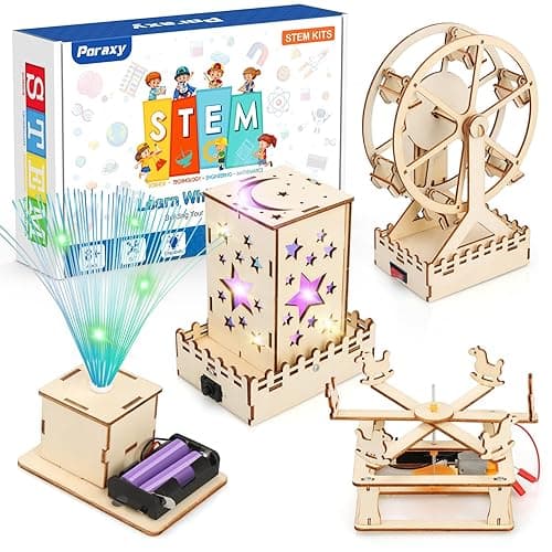 Poraxy 4 in 1 STEM Kits for Kids Age 8-10, Science STEM Projects for Kids 8-12, 3D Puzzles, Educational Craft Building Toys 8-13, Christmas Birthday Gifts for Girls Boys 6 7 8 9 10 11 12 13 Year Old - Image 1