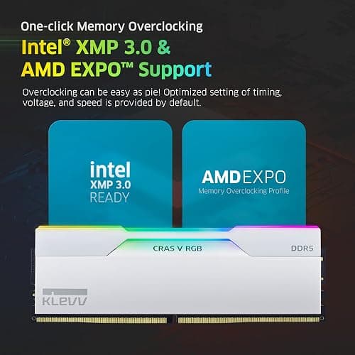 KLEVV CRAS V RGB DDR5 32GB (2x16GB) 7600MHz CL36 A-DIE 1.4V Gaming Desktop Ram Memory SK Hynix Chip XMP 3.0 / AMD Expo Ready - White (KD5AGUA80-76B360J) - 32GB (2 x 16GB) - 7600MHz - White thumbnail 8