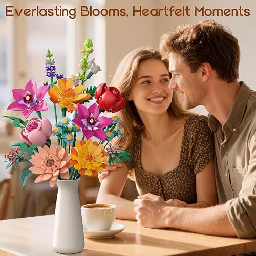 Anvure Flowers Bouquet Building Set, 887 Pcs with Flower Artificial Roses for Home Office Decoration, Gift for Mother's Day, Valentine's Day and Kids 6+/Adults Birthday thumbnail 5