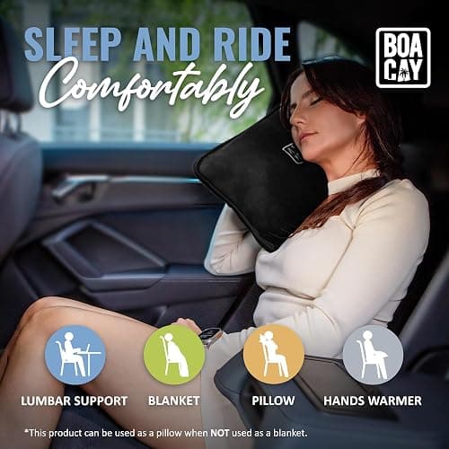 BOACAY Soft & Warm Travel Blanket for Airplane & Car - Long Flight Essential for Women, Men, Kids - Compact Pillow with Luggage Sleeve & Backpack Clip thumbnail 7