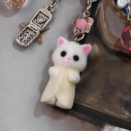 AGEN KGEN Cute Cat Keychain, Y2K Heart Bow Pendant, Kawaii Cat Bag Charm thumbnail 3