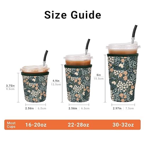 Cavllson 3 Pack Reusable Insulated Neoprene Iced Coffee Sleeves & Coffee Cup Holder, Universal Fit 16-32oz Cups for Hot/Cold Beverages - Flower-3 Pack thumbnail 3