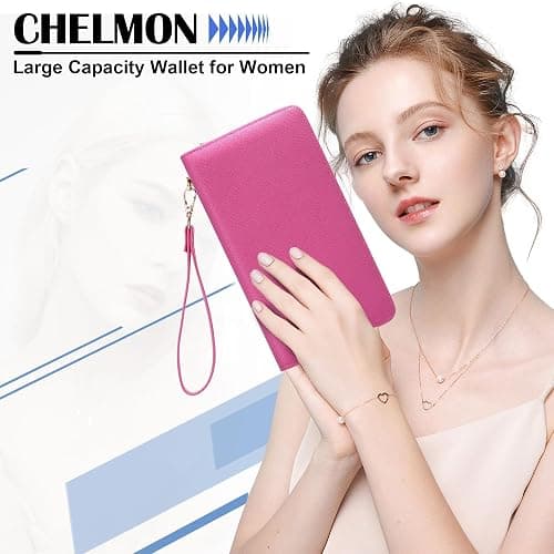 Chelmon Women's Vegan Leather Clutch Wallet with Zip, Hand Strap, Large Capacity thumbnail 6