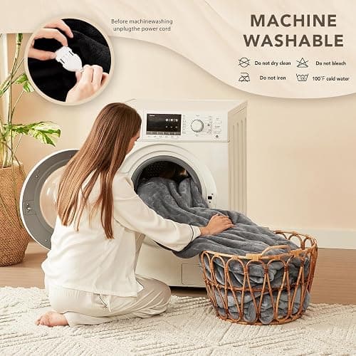⭐️Homemate Electric Heated Blanket Twin - 62"x84" Heating Bed Blankets Throw with 10 Heating Levels 8 Hours Auto Off Fast Heating Over-Heated Protection Ultra Soft Warm Flannel ETL Certified Grey thumbnail 8