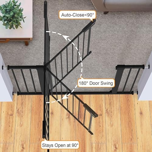 Cumbor 36" Extra Tall Baby Gate for Dogs and Kids with Wide 2-Way Door, 29.7"- 46" Width, and Auto Close Personal Safety for Babies and Pets, Fits Doorways, Stairs, and Entryways, Black thumbnail 3