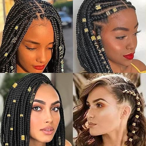 Gold Hair Jewelry Braid, Tuefuzy 100 Pcs Hair Dreadlock Accessory, Metal Gold Braids Rings Cuffs Clips for Dreadlock Accessory Jewelry Decorations thumbnail 5