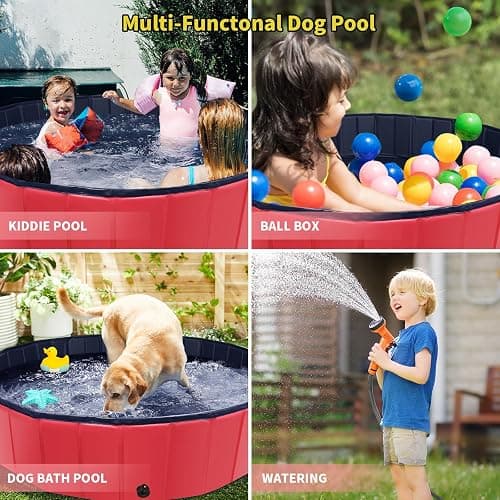 CACSPS Foldable Dog Pool, 55" x 12" Kiddie Pool with Hard Plastic, Non-Slip Dog Bath Tub for Outdoor Backyard, Collapsible Dog Swimming Pool for Kids Dogs Pets (Red) - 55" - Red thumbnail 3