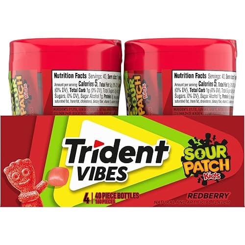Trident Vibes SOUR PATCH KIDS Redberry Sugar-Free Chewing Gum, 4-40 Piece Bottles (160 Total Pieces) - Redberry - 40 Count (Pack of 4) thumbnail 14