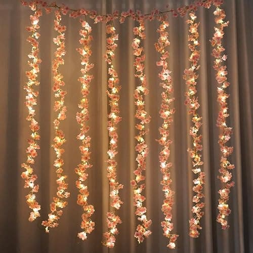 Cherry Blossom String Lights Artificial Flowers Outdoor Hanging Silk Flowers Garland for Wedding Party Home Bedroom Decor Pink Room Decor Aesthetic thumbnail 5