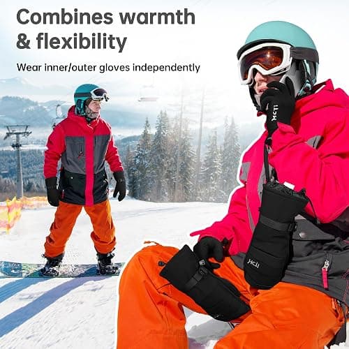 MCTi 2 in 1 Winter Ski Gloves for Men, Waterproof Snowboard Gloves, Thick Ski Mittens & Fleece Glove Liners, 2 Pairs thumbnail 4