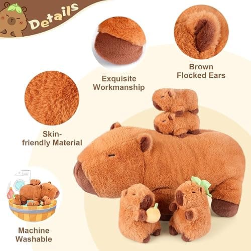 SuzziPals 5-in-1 Capybara Stuffed Animals with Babies Inside, 5Pcs Set Capybara Plush with Mommy & 4 Babies, Soft Pillow Plushies Decor, Cute 3 to 8 Year Old Girl Gift, Imaginative Play Toy (Capibara) thumbnail 5