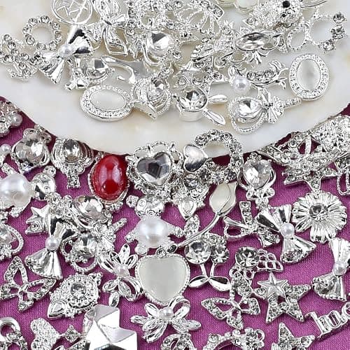30 Stück Luxus Zirkon Nagel Charms 3D Legierung Nailart Anhänger Silber Nail Art Metall Schmuck Strasssteine für Schmetterling Herz Schlange Blume Glitzersteine Zubehör thumbnail 3
