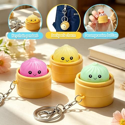 Muxizi 6Pcs Mini Dumpling Keyboard Clicker Fidget Toy for Anxiety Stress Relief, Keyboard Fidget Squeeze Toys Crisp Sound, Mini Backpack Keychain Gift for Keys Bags Party Favors Classroom Prizes thumbnail 5